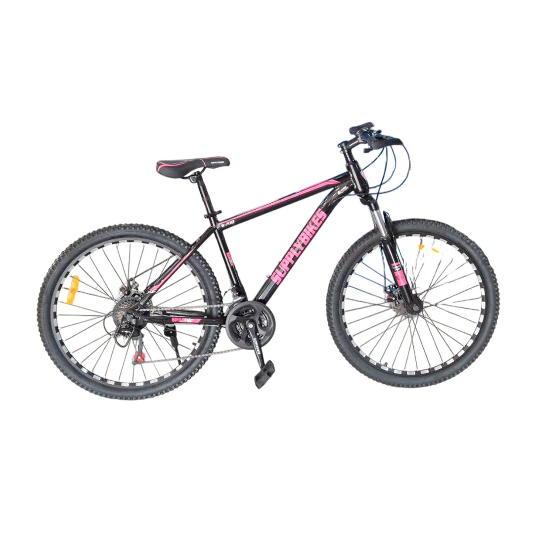 BICICLETA RIN 26 MTB SUPPLY BS010 NEGRO/FUCSIA CUADRO ACERO FRENO DISCO CON/C