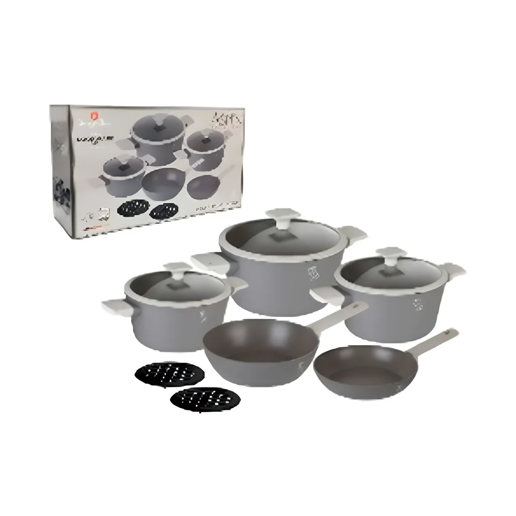 JUEGO DE OLLAS ASPEN COLLECTION 713-BH7061NN 10PZAS GRIS/TRANSPARENTE